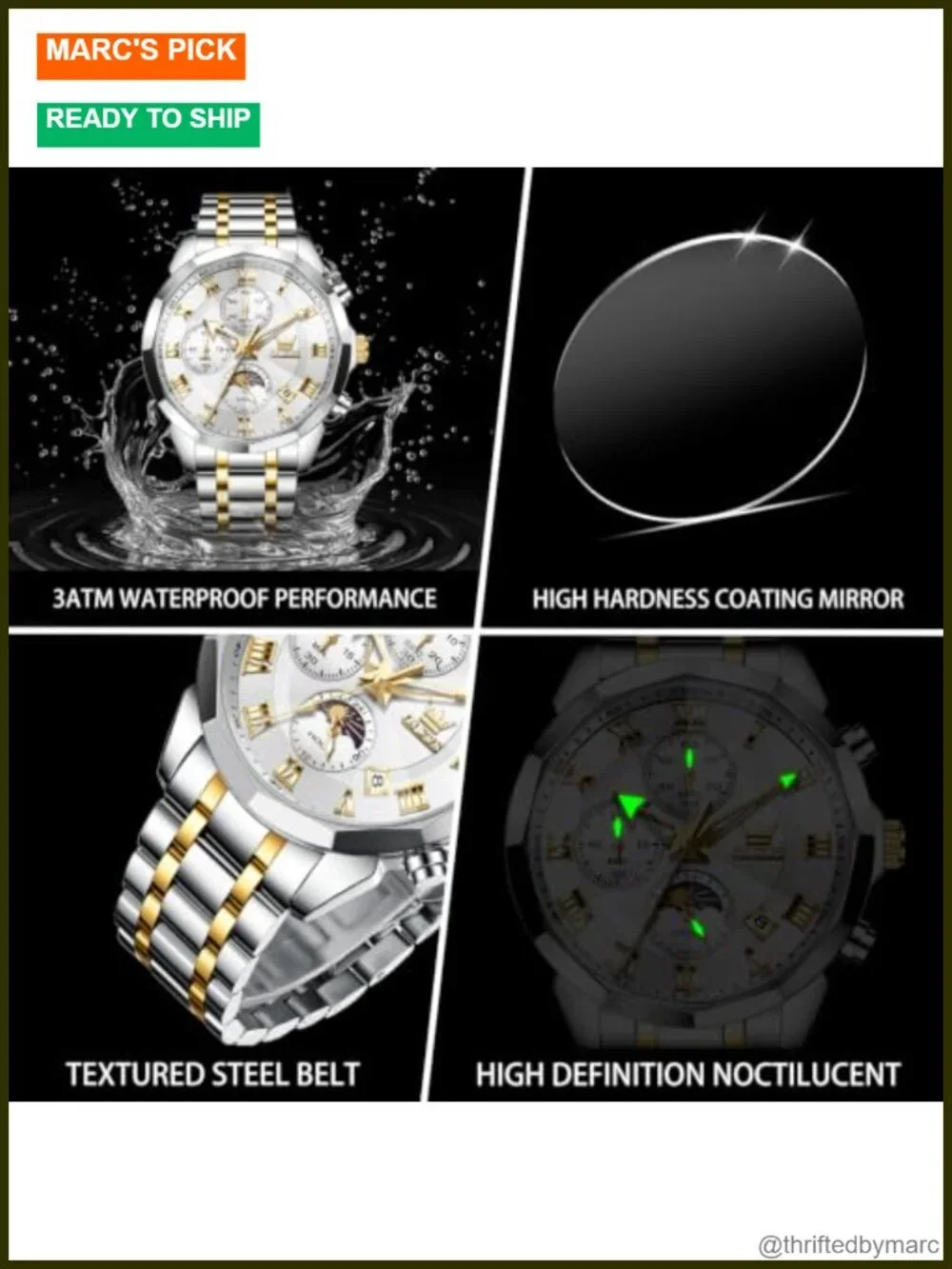 Men's Chronograph Multi-Function Waterproof Dress Stainless Steel Analog Quartz